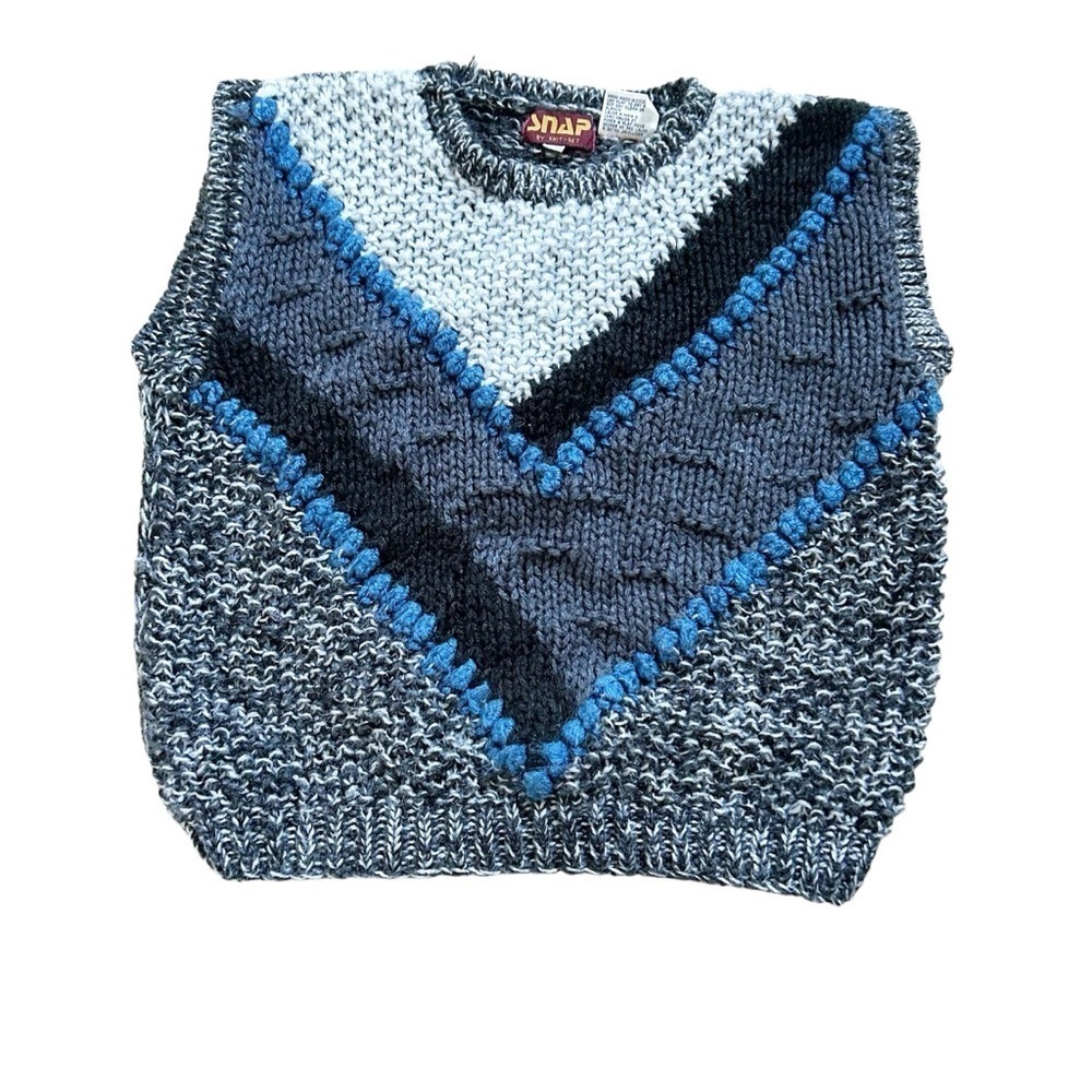 Vintage Snap By Knit-Set sz M Blue Chunky Knit Vest Bundle and Save